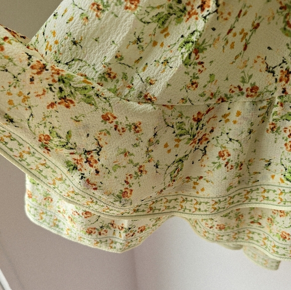 MAX STUDIO Floral Ruffle Dress Elastic Waistband Green Orange Lined Knee Size XL - Picture 6 of 11